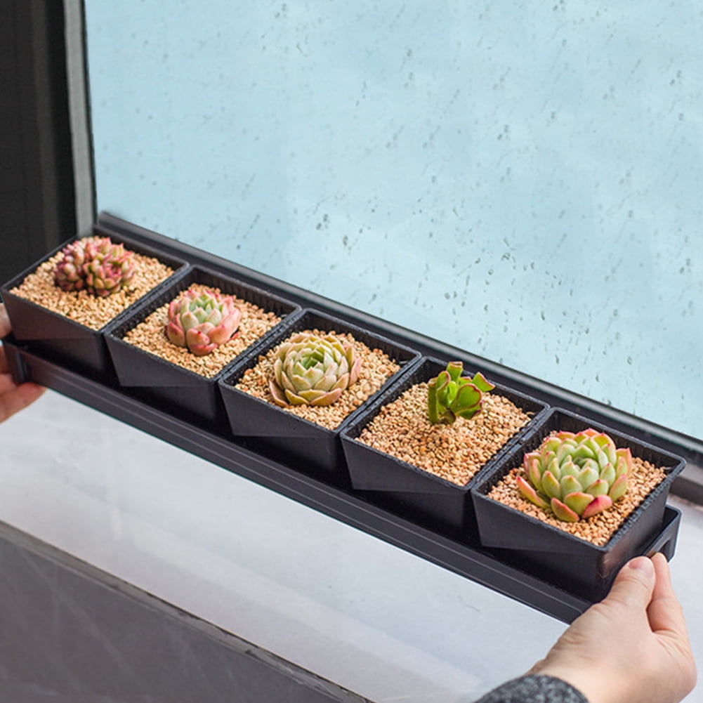 CSCHome 12 PCS Rectangle Plant Pot Plastic Breathable Planter with Drainage Holes and Tray for Succulents Gardening Home Window Decor