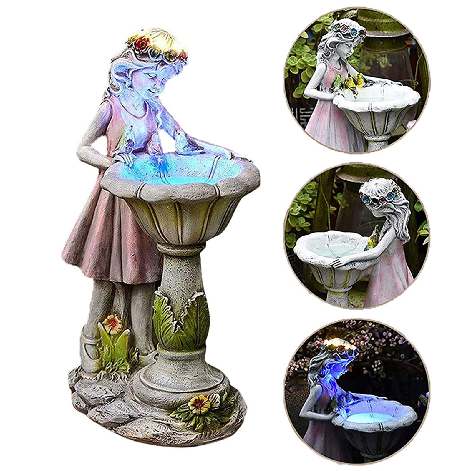 Goowood Solar Garden Decor Flower Fairy Statue Outdoor Garden Resin Ornaments with Auto On Off LED Lights for Yard Patio Porch Decoration