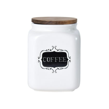 Word Jar - Elements Stoneware Coffee Jar With Acacia Wood Lid