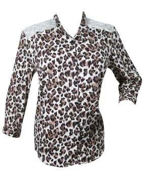 Women Boho Blouse, Leopard Print White Shirt, Button Front Blouse HANDMADE Summer Shirt M