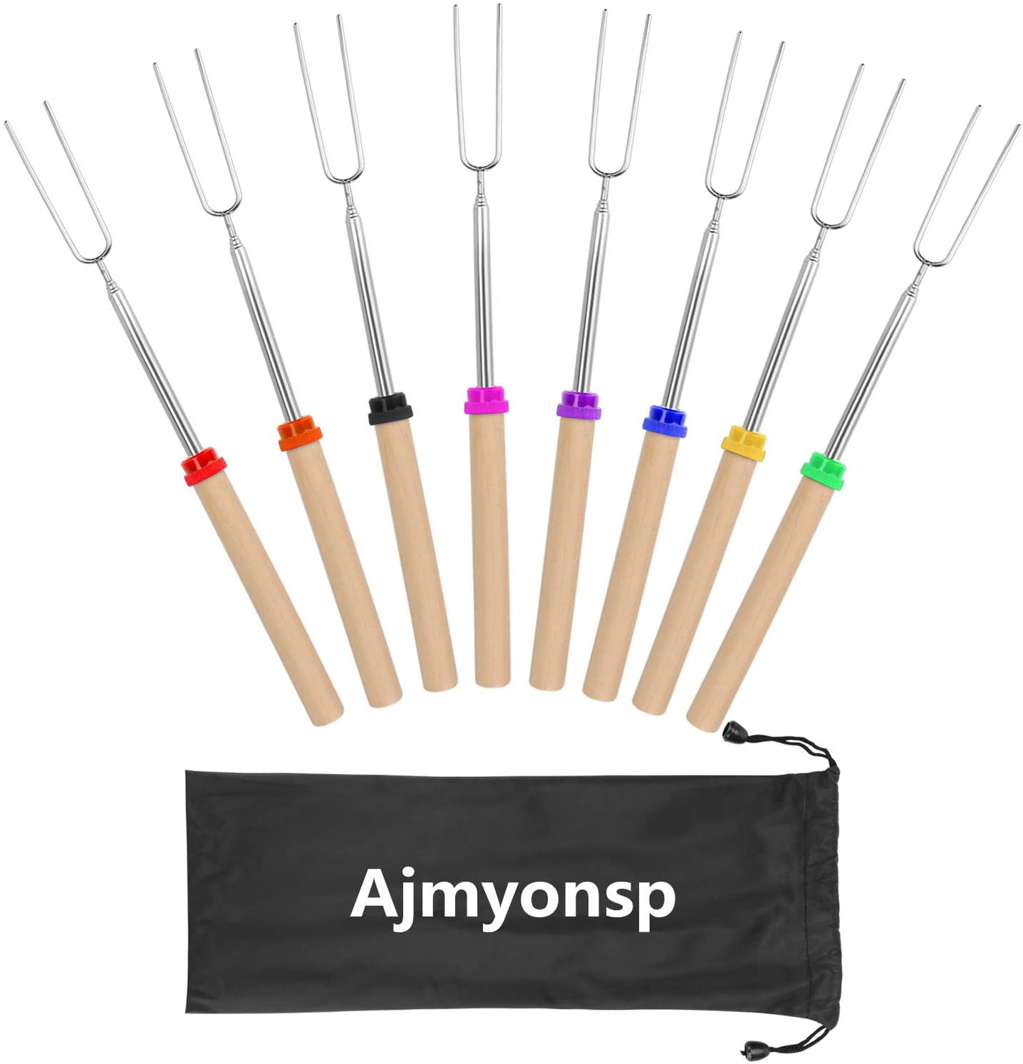 Ajmyonsp Marshmallow Roasting Sticks With Wooden Handle Extendable Forks Set Of 8pcs 32inch Telescoping Smores Skewers For Campfire Firepit And Sausage Bbq Walmart Com Walmart Com