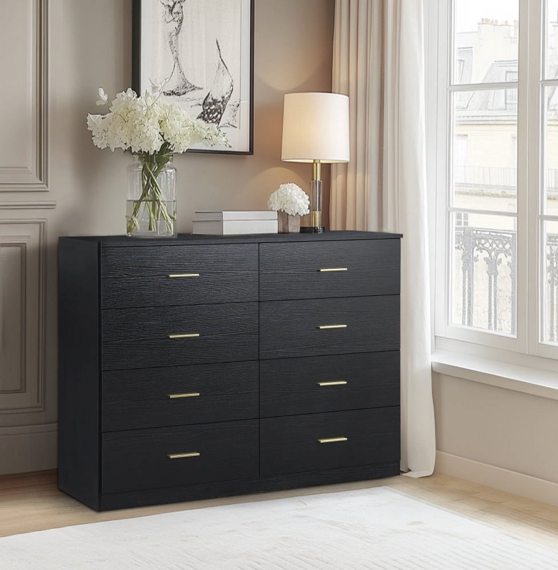 MAYEERTY Modern Black 8-Drawer Dresser - Wide Chest with Ample Storage, Sturdy & Safe