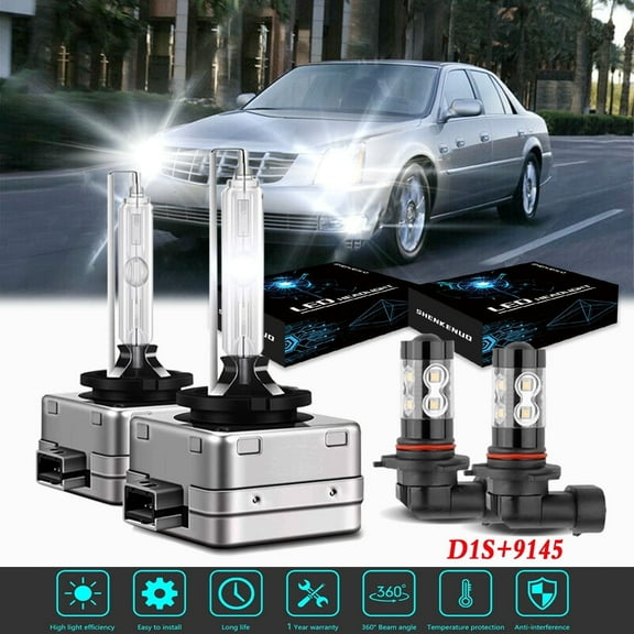 For Cadillac Dts 2006-2011 HID Xenon Headlight Bulbs D1S HID Xenon High and Low Beam Bulbs 9145 Fog Light 4pc