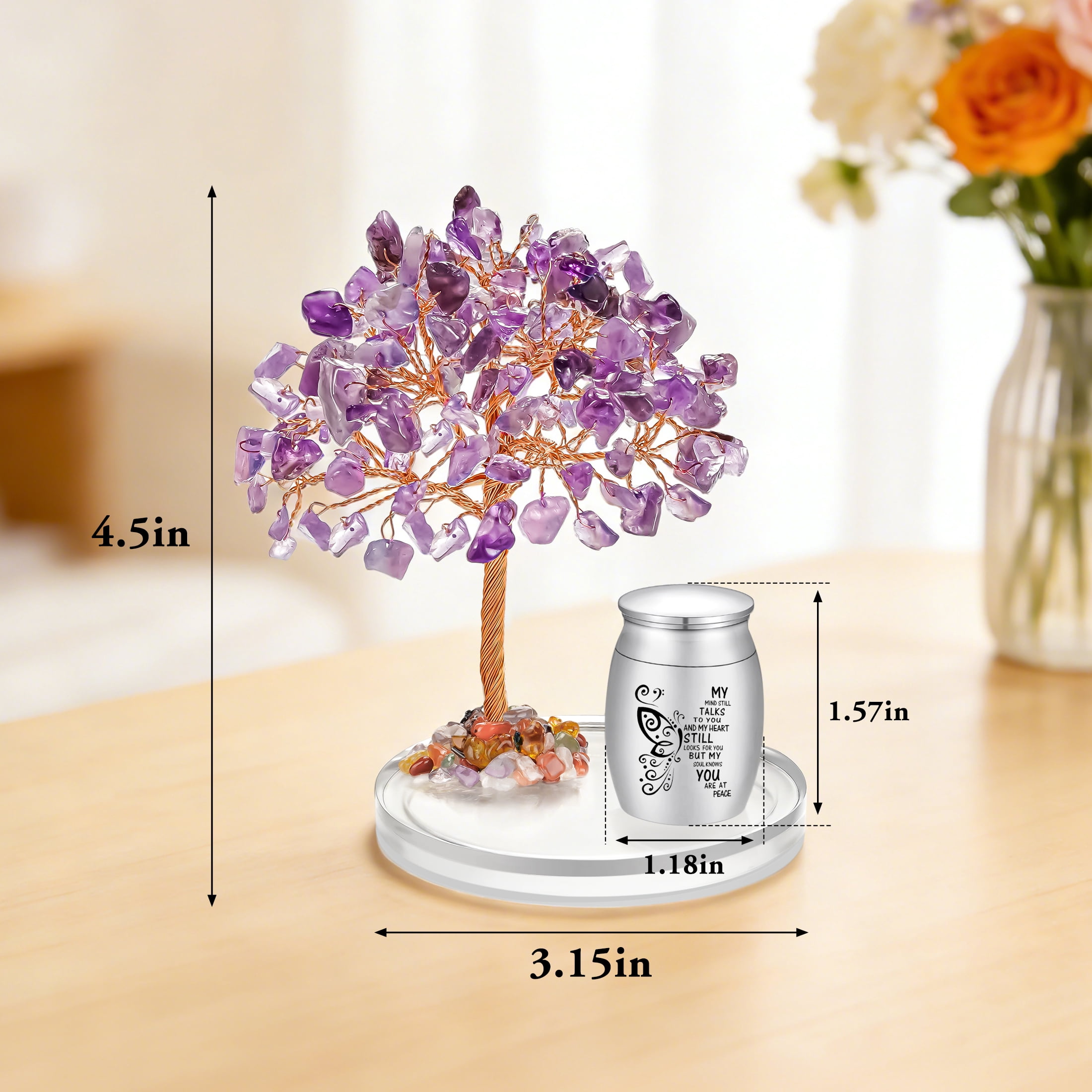 XIUDA Small Urns for Human Ashes Keepsake, Purple Stainless Steel Mini Urn  with Amethyst Crystal Tree -Decoration Butterfly Cremation Keepsake
