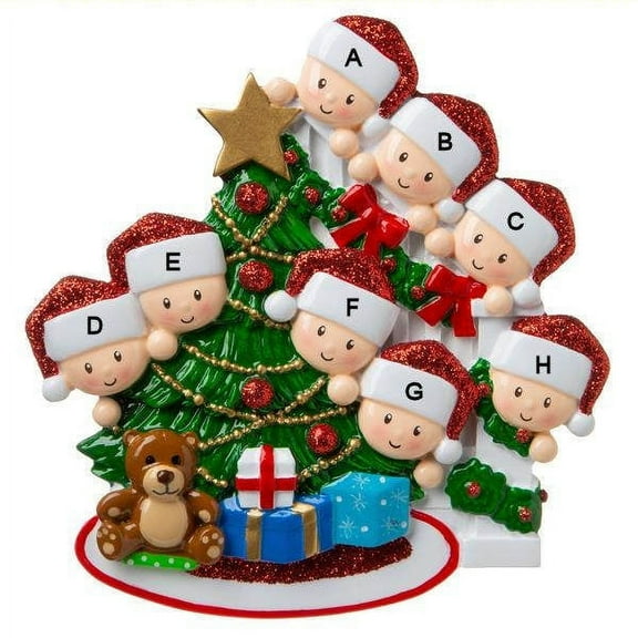 Peeking Family of 8 Christmas Ornament
