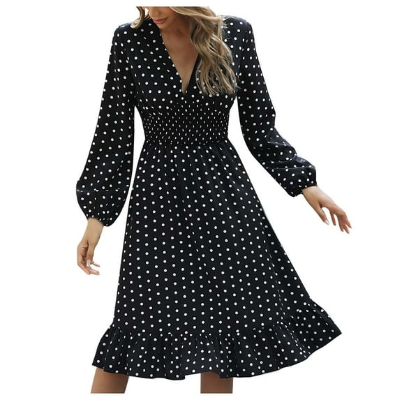 Fashion Deals 2023 Lindreshi Maxi Dresses for Women Long Sleeve Women's Fashion Long Sleeve Print V-Neck Ladies Holiday Outing Long Dress