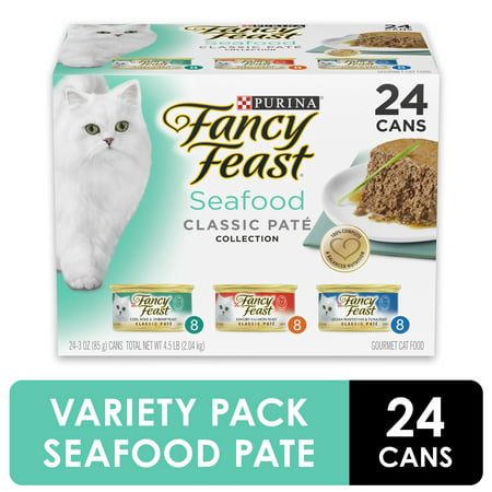 Fancy Feast Grain Free Pate Wet Cat Food Variety Pack, Seafood Classic Pate Collection - (24) 3 oz.