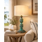 Rustic Algae French Trophy Carved Table lamp with Empire Khadi Shade