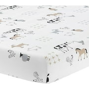 Lambs & Ivy Baby Farm Animals 100% Cotton Fitted Crib Sheet - White