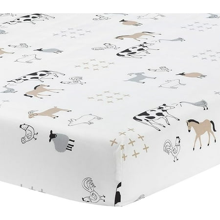 Lambs & Ivy Baby Farm Animals 100% Cotton Fitted Crib Sheet - White