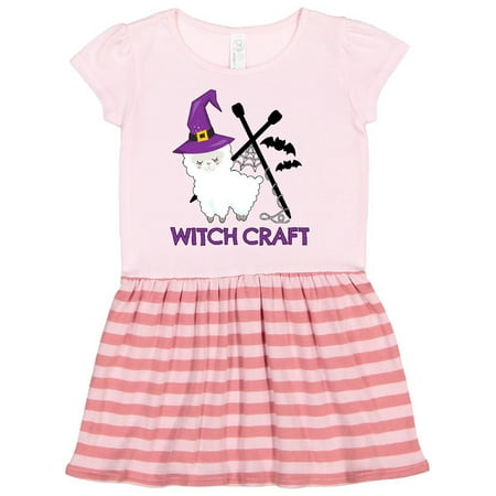 

Inktastic Witch Craft Halloween Knitting Llama with Bats Gift Toddler Girl Dress