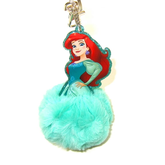 Fur PomPom Ball doll kids girl toy keychain bag Disney Ariel Mermaid Princess