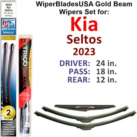 2023 Kia Seltos Beam Wiper Blades Wipers WBUSA (Set of 3) w/Rear Wiper