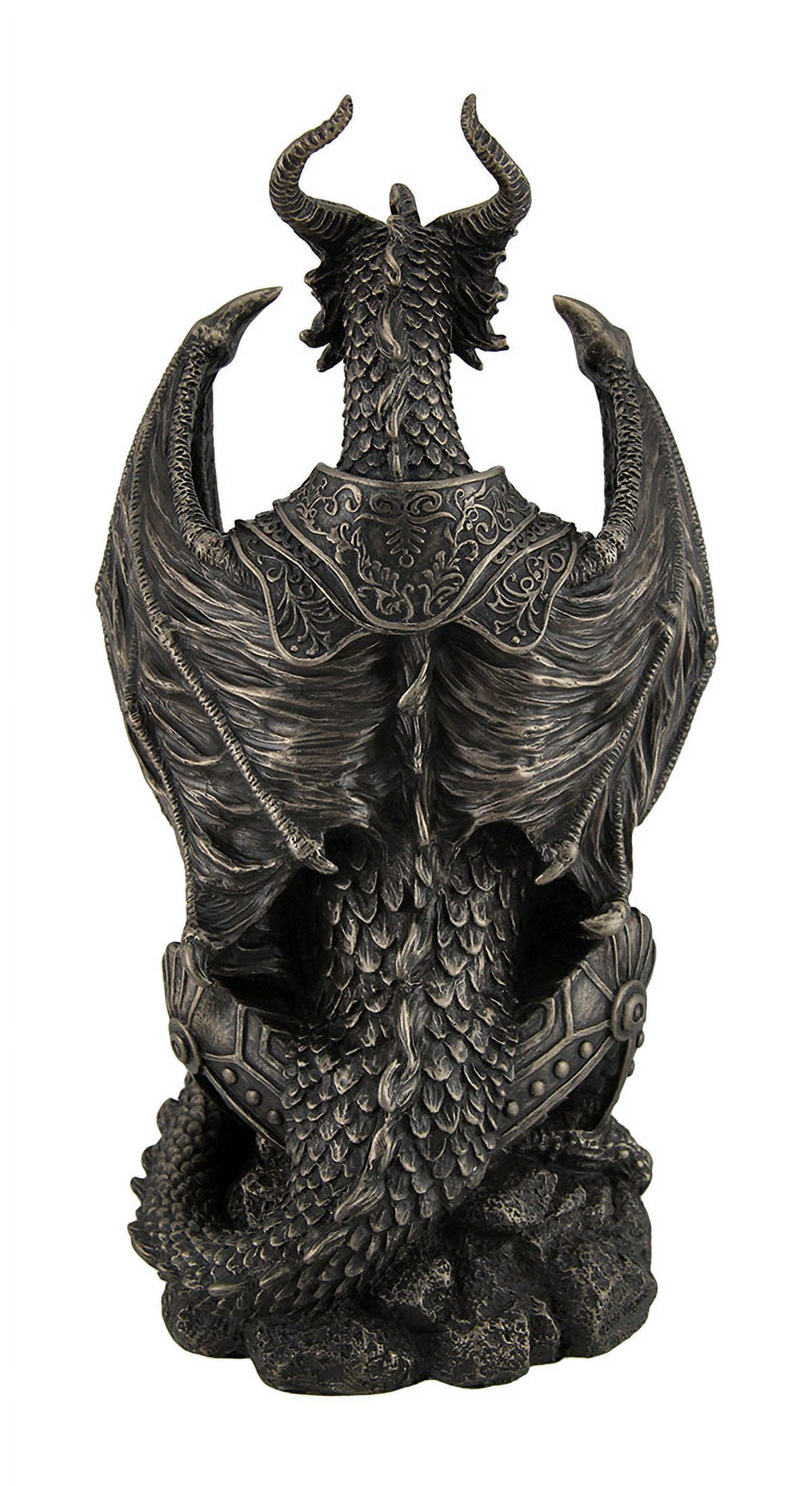 Veronese Design Guardian of the Light Armored Dragon LED Night Light Cold Cast Bronze Resin Statue 10 In