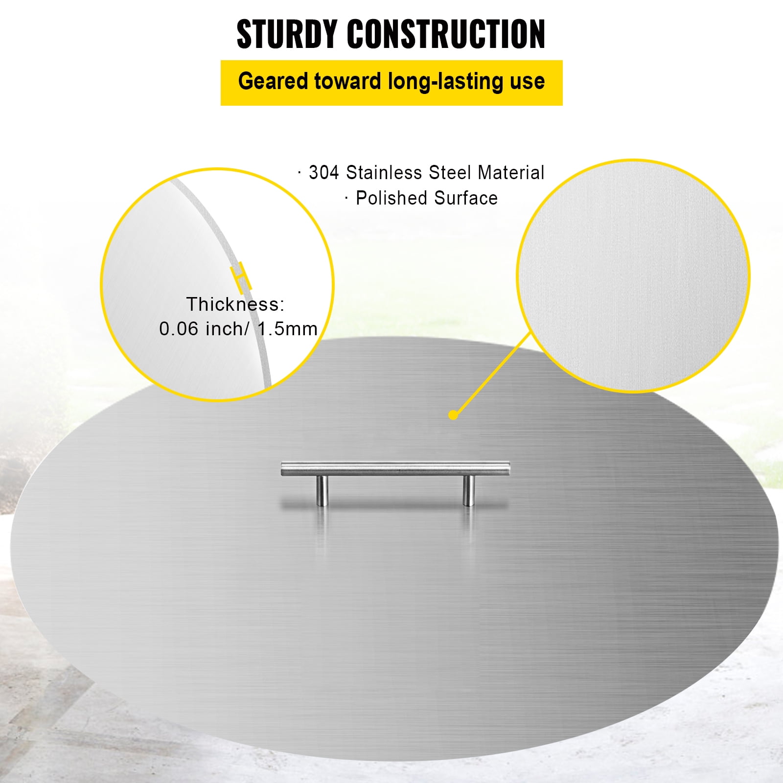VEVOR 20" Fire Pit Lid&nbsp;Round Fire Ring Lid Cover 1.5mm Thick 430 Stainless Steel Burner Pan Cover for Patio Fire Pit Pan