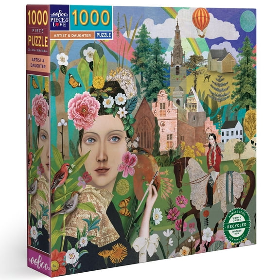 eeBoo Piece & Love: Artist & Daughter - 1000 Piece Puzzle - Adult Square Jigsaw, 23x23", Includes Image Reference Insert, Glossy High-Quality Pieces