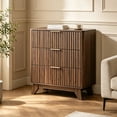 thumbnail image 6 of Ktaxon Solid Wood 3 Drawer Nightstand Fluted Bedside Table End Table, Brown, 6 of 8