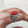 thumbnail image 5 of Coral Mans Ring, Natural Red Coral Ring, Unisex Ring, Silver Jewelry, 925 Silver Ring, Birthday Gift, Heavy Mens Ring, Arabic Design, Ottoman Style Ring, Christmas, Turkey Mens Signet Ring, 5 of 8