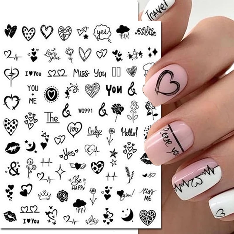3d Nail Art Stickers Geometric Lines Faces Love Hearts Letters Leaves Stars Adhesive Sliders Nail Decals Decoration For Manicure
