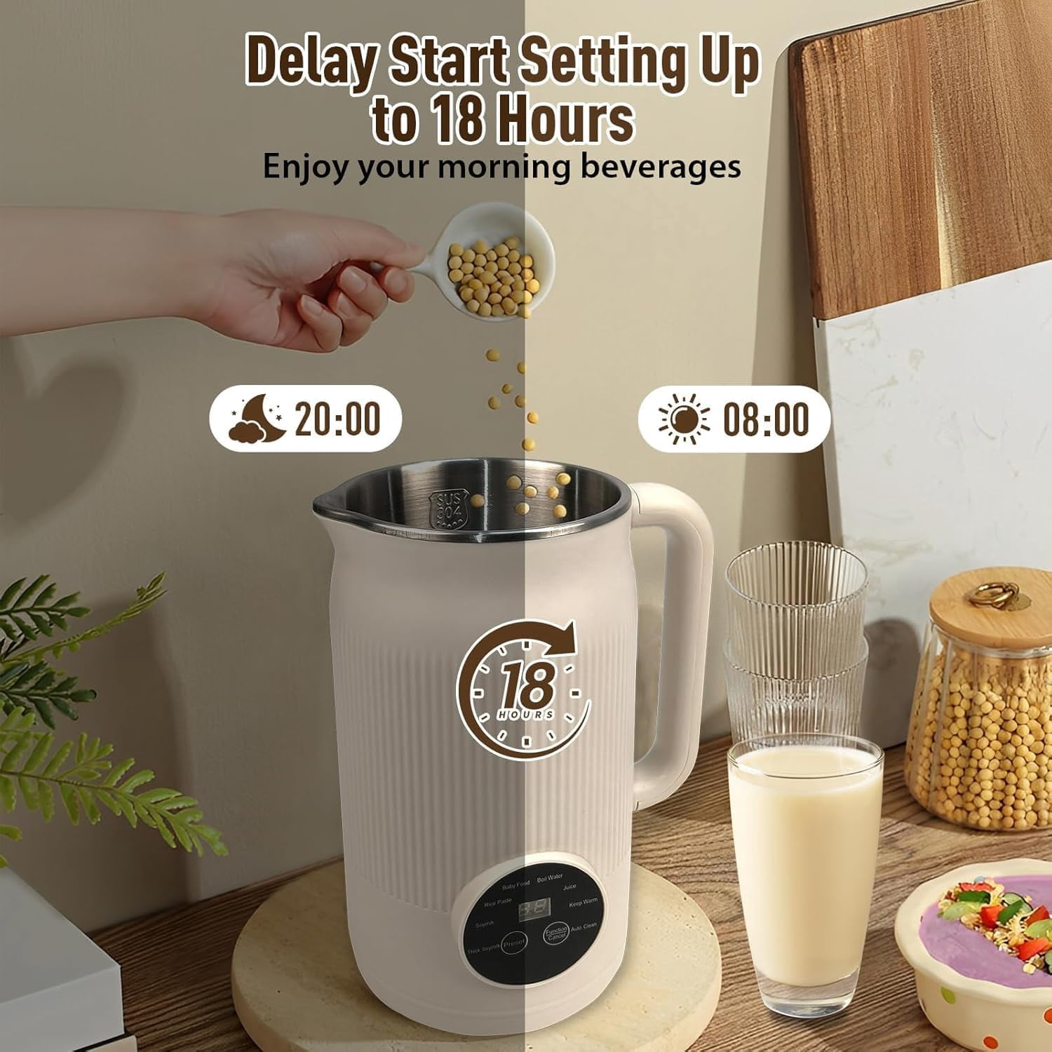 The 8-in-1 Multifunction Nut Milk & Juice Maker, 40oz Automatic Nut Milk Maker Blender for Soy Milk, Milkshakes, Juice,6 Hours Heat Preservation, Delay Start, Self-Cleaning (White)