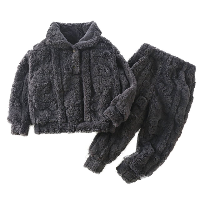 cfhntfmh Pajama Sets for Childrens Fuzzy Collared Buttons Long Sleeve Tops Soft Fleece Jogger Thicked Pants Sleepwear Sets