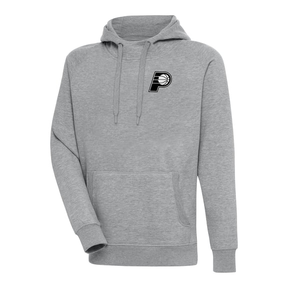 Men's Antigua Heather Gray Indiana Pacers Metallic Logo Victory Raglan Pullover Hoodie