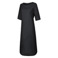 thumbnail image 4 of MSJUHEG Long Sleeve Dress Black Dress Fashion Women Solid Color Cotton And Linen Long Sleeve O-Neck Fold Casual Dress Fall Dress Black 5Xl, 4 of 9