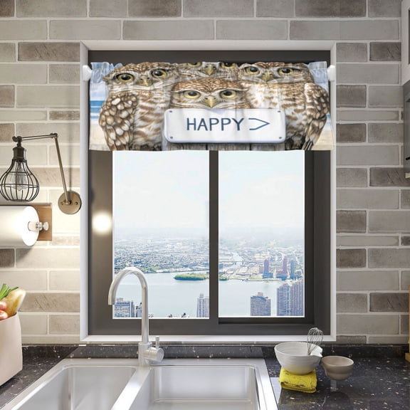 BZSMCE Alance Curtains Owls Hold in Happy Design Modern Style Pattern Window Curtain Valance 52W" x 18L" for Kitchen Living Room Bedroom
