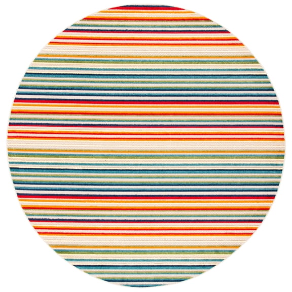 SAFAVIEH Cabana Fedelma Striped Indoor/Outdoor Area Rug, Ivory/Green, 3' x 3' Round