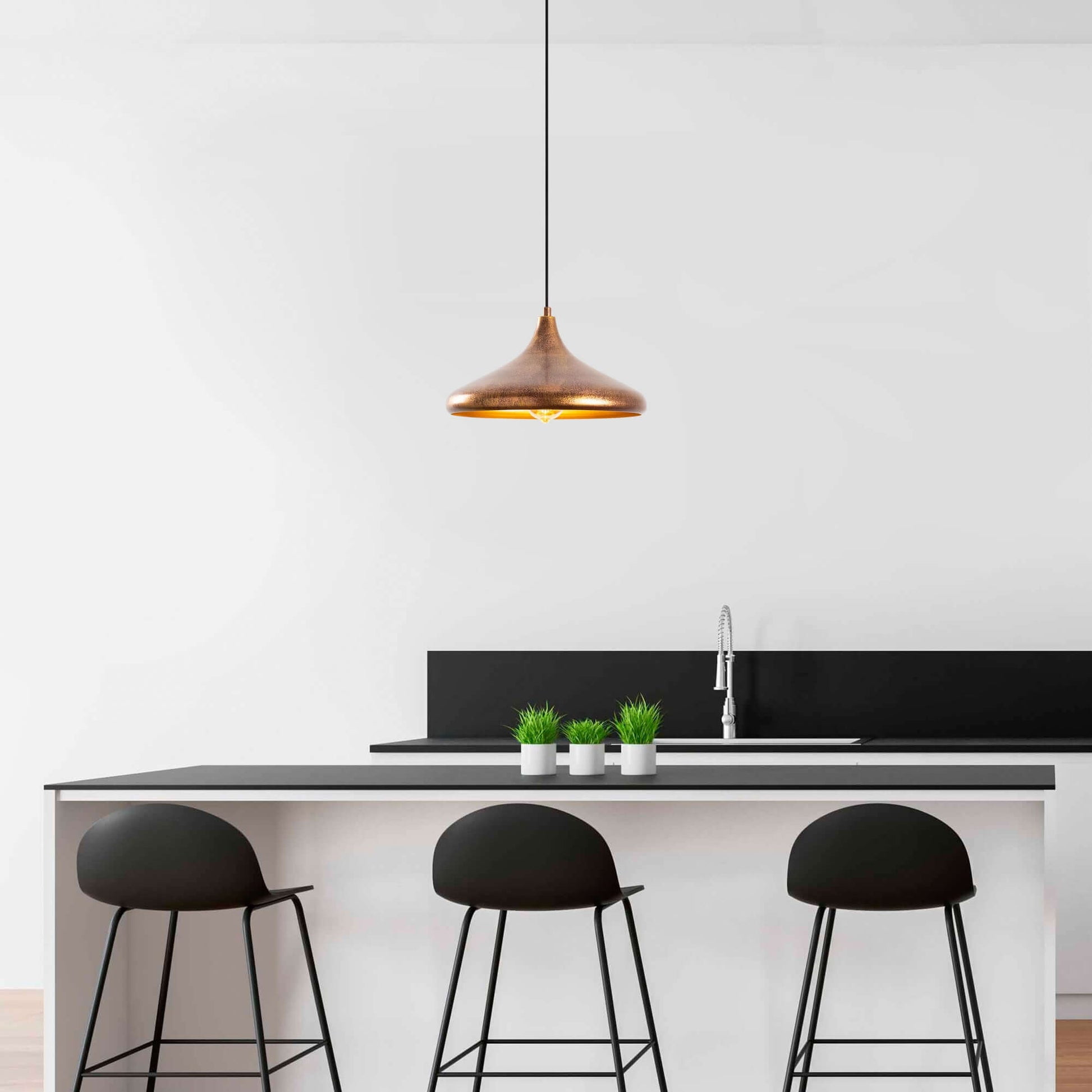 Swift Beacon Golden Drop Pendant Light Fixture - Hanging Pendant Lights for Kitchen Island, Bedroom, Entryway & Dining Room, Antique Finished Metal Body, Durable & Dimmable