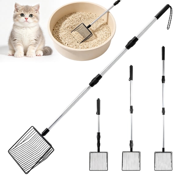 Cat Litter Scoop, 42" Long Handle Cat Scooper with Deep Shovel, Adjustable Extendable Metal Litter Scooper for Litter Box Pet Poop Shovel Chicken Poop Scooper