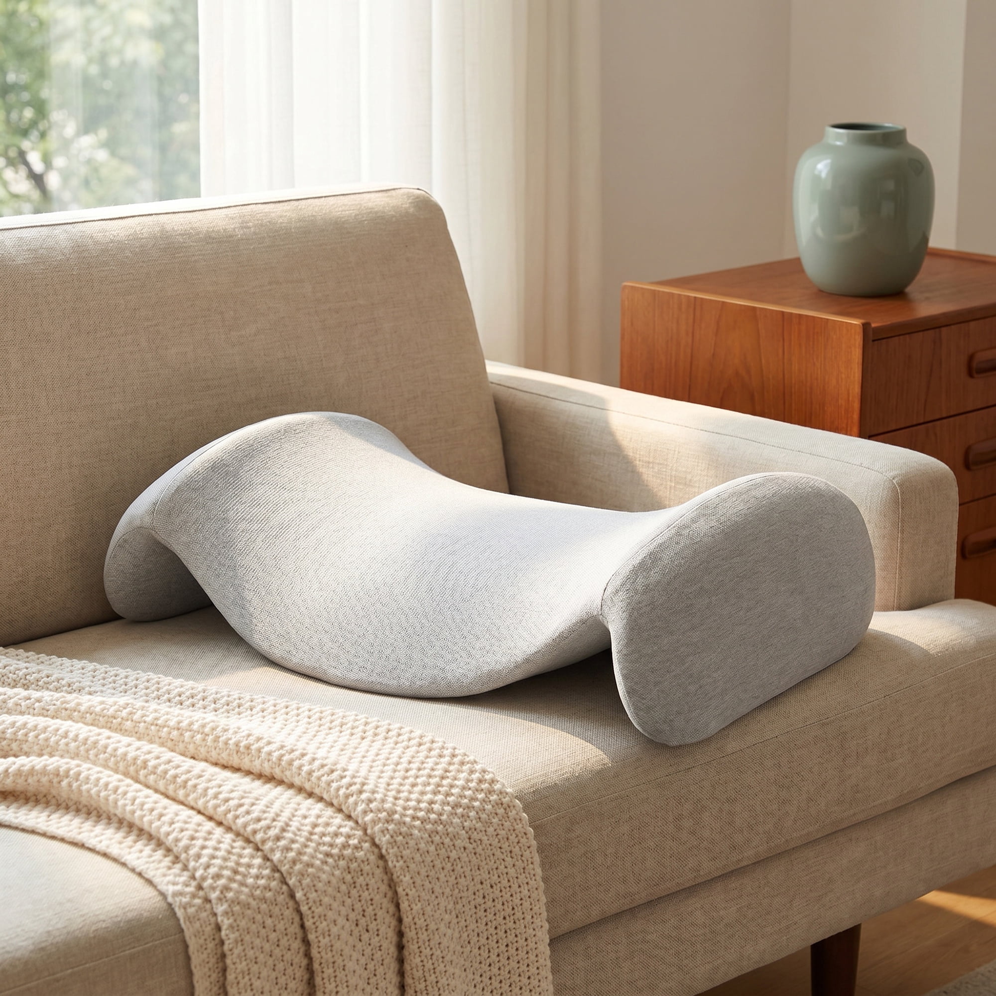 Unique Bargains Lumbar Support Pillow Cotton Back Support Light Gray 18.9" x 11" x 5.1"