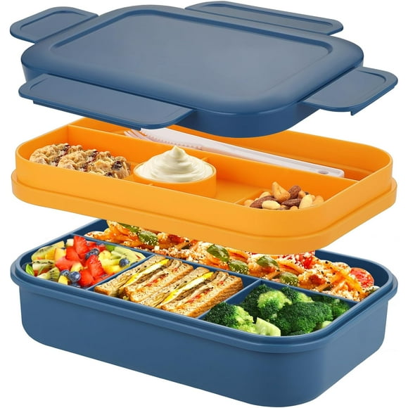 Bento Box Lunch Boxes,2000ml Bento Lunch Box for Adults Kids,Stackable Japanese Lunchbox with 8 Compartments,Leak Proof Meal Prep Container (Bule)