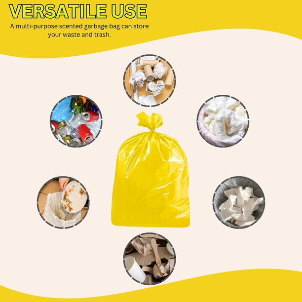 HAC24 Lemon Scented Rubbish Bags – 8 Rolls, 20L Capacity, 25 Bags Per Roll, Yellow