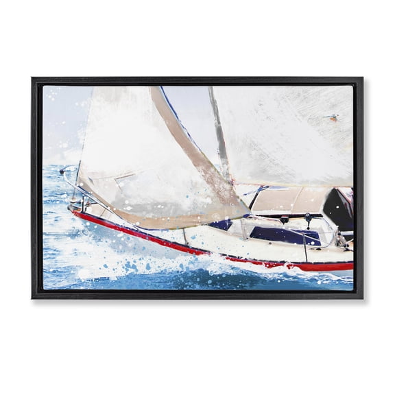 Stupell Industries Tropical Sailboat Racing Through Blue Waves Black Floating Frame Canvas Art, 25 x 17, by Porter Hastings