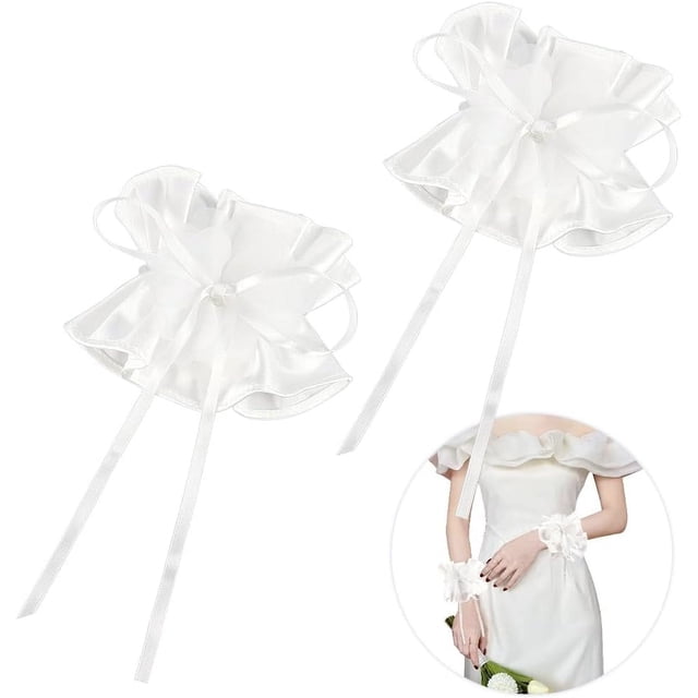 1 par de mangas abullonadas desmontables de poliéster blanco para novia. Mangas abullonadas desmontables para vestido de novia. Accesorios nupciales. 14 x 18 x 2,5 cm.