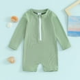 thumbnail image 2 of Bagilaanoe Toddler Baby Girl Boy One-Piece Swimsuit Long Sleeve Zipper Rashguard Swimwear 3M 6M 12M 2T 3T 4T Kids Bathing Suit, 2 of 7