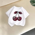 thumbnail image 3 of Landzoo Girls T Shirt Cherry Pattern Print Short Sleeve Crew Neck Shirt Summer Cozy Soft Toddler Kids Girls Tees Size 10-12 Years White, 3 of 4