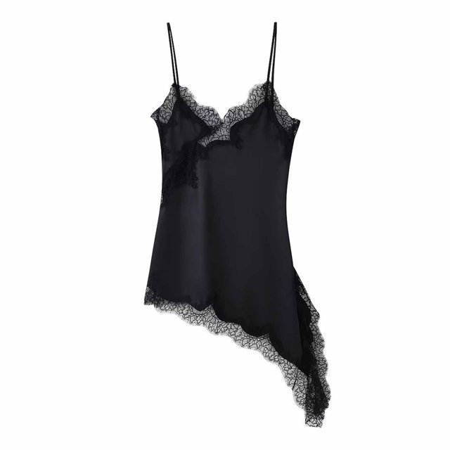 Camisón corto de encaje asimétrico para mujer en seis opciones de color. Top de poliéster para mujer.