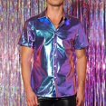 thumbnail image 2 of CONZONE Mens Buttons Down Shirts Short Sleeve Shirts For Men Trendy Metallic Shiny Lapel Soft Lightweight Tops, 2 of 7