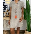 thumbnail image 2 of Vestido de manga corta con cuello en V, informal, suelto, a la moda, suave, elástico, sencillo, fluido, camisero para verano, 2 of 8