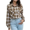 thumbnail image 2 of Aboser Womens Cropped Plaid Shirts Long Sleeve Flannel Jackets Casual Button Down Shirt Blouse Trendy Tartan Shacket Crop Coat, 2 of 8
