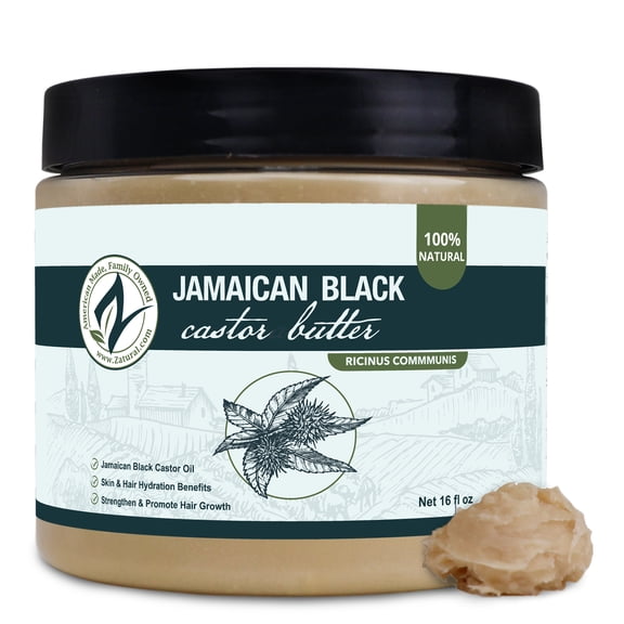 Zatural Black Castor Oil Body & Hair Butter - 2-Ingredient Jamaican Black Castor Oil & Shea Butter, 16 oz