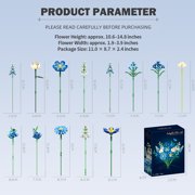 Blue Flower Bouquet Building Set , 766 PCS DIY Botanical Floral Kit with Adjustable Stems , Artificial Flower Decor Gift for Women, Home Office Vase Display