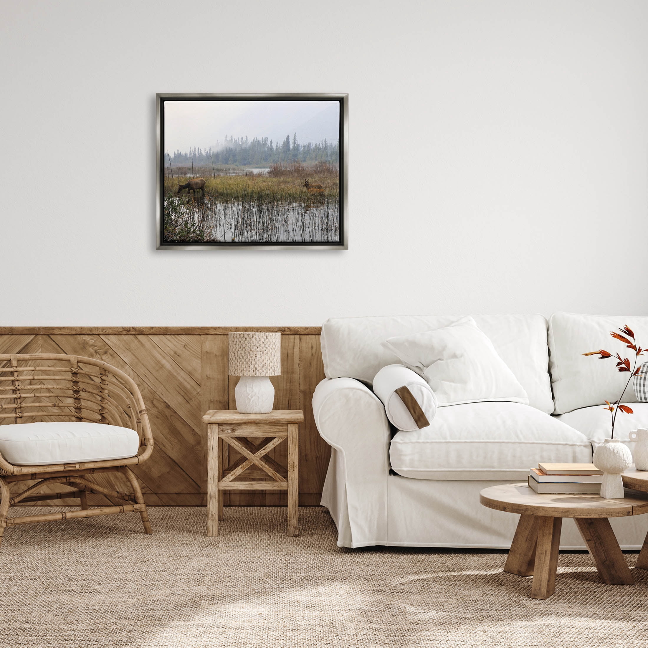 Animals Grazing Creek Landscape Landscape Photograph Luster Gray Framed Art Print Wall Art