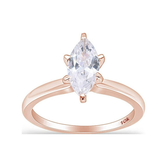 10K Rose Gold Marquise Cut Cubic Zirconia Solitaire Engagement Wedding Ring Jewelry For Womens-9