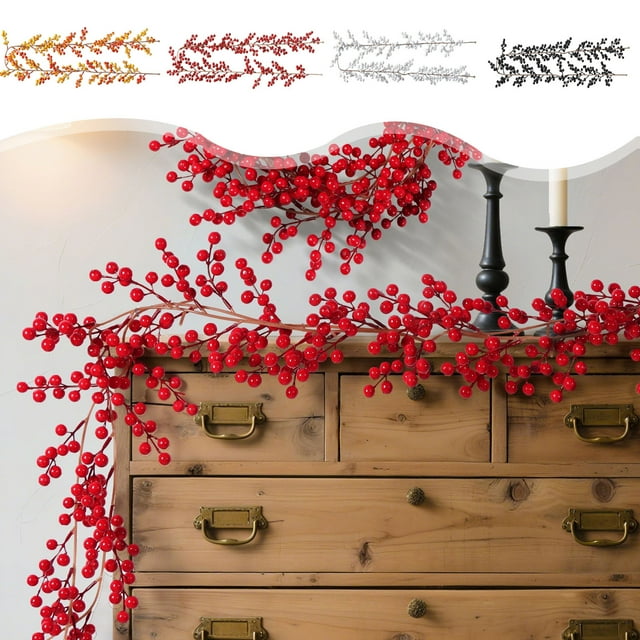 sdhkgrrt under $5 4Pcs Christmas Rattan Garland, Christmas Rattan Decoration Twisted Branch,Simulation Rattan Berry Decorative Garland,Festive Berry Vine Christmas Decor,Christmas Mantel Tabletop
