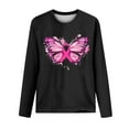 thumbnail image 3 of CLOISE Breast Cancer Shirts Women Long Sleeve Crewneck Shirts Butterfly Ribbon Oversized Breast Cancer Fight Tops Cute Loose Tshirts Cancer Survivor Gifts Outfits Black S, 3 of 4
