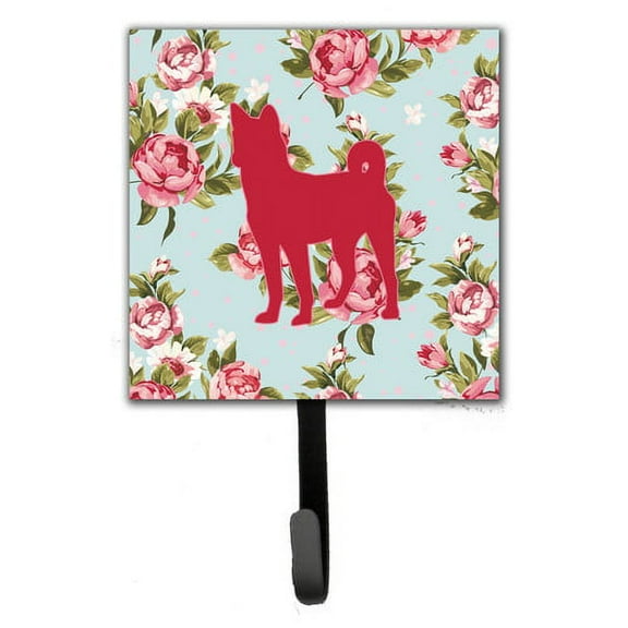 Caroline's Treasures BB1110-RS-BU-SH4 Basenji Shabby Chic Blue Roses Leash or Key Holder, Blue, Single Hook, multicolor