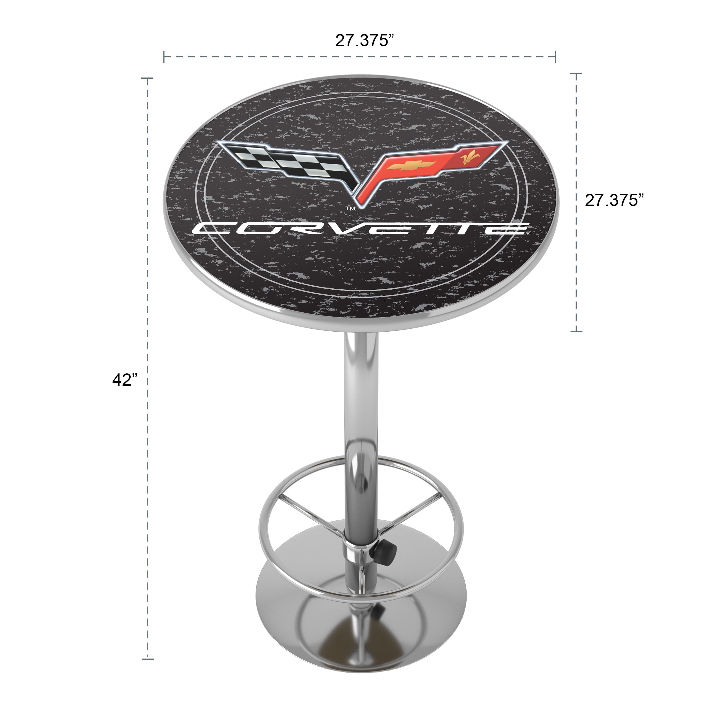 Corvette C6 Black Bar Table with Adjustable Footrest and Acrylic Top